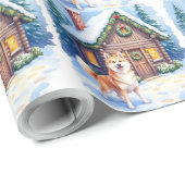 Papier Cadeau Chinook Rustic Log Cabin Christmas Art (Coin rond)