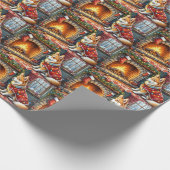 Papier Cadeau Chinook Sitting by Fireplace with Christmas Lights (Coin)