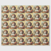 Papier Cadeau Chiot Beagle vintage (Plat)