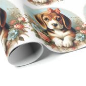 Papier Cadeau Chiot Beagle vintage (Coin rond)