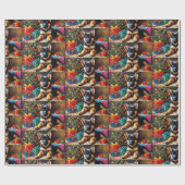 Papier Cadeau Chiot berger allemand, Arbre de Noël, Présents (Plat)