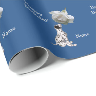 Papier Cadeau Chiot dalmate Et Motif Rose