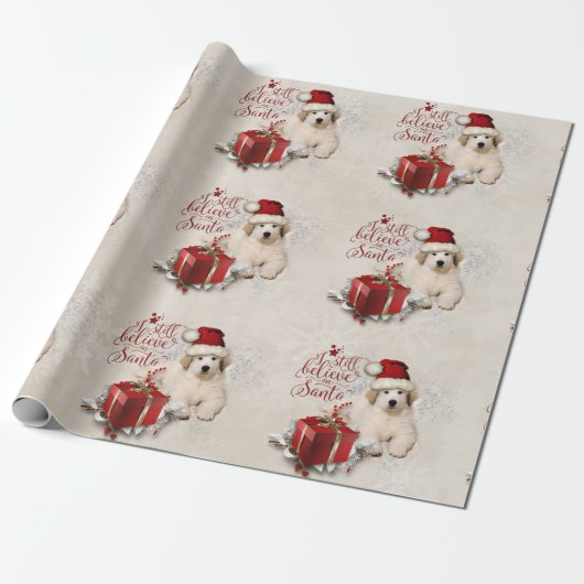 Papier Cadeau Chiot de Noël de Grands Pyrénées (Déroulé)