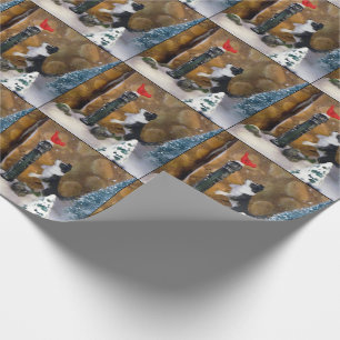 Papier Cadeau Chiot et cardinal de Noël - Enveloppement de villa