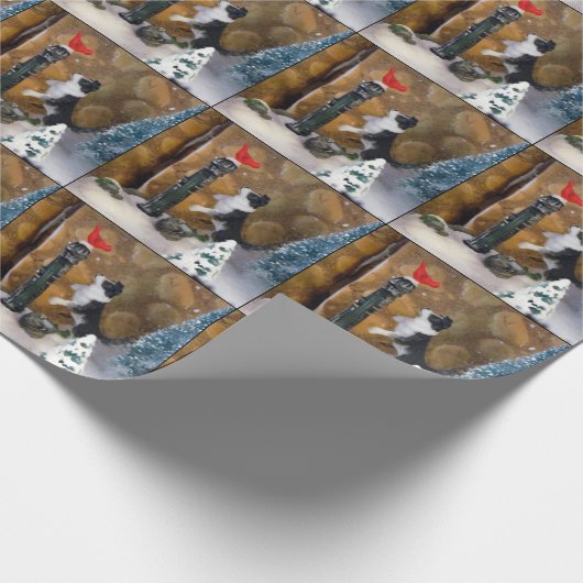 Papier Cadeau Chiot et cardinal de Noël - Enveloppement de villa (Coin)