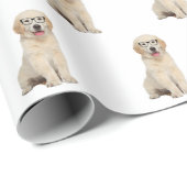 Papier Cadeau Chiot Golden Retriever avec lunettes (Coin rond)