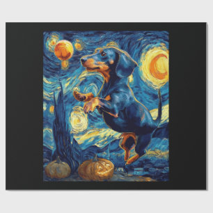 Papier Cadeau Chiot Halloween Nuit Étoilée Dachshund