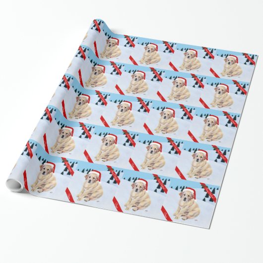 Papier Cadeau Chiot jaune de Labrador de Noël (Déroulé)