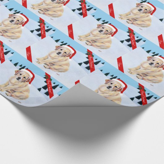Papier Cadeau Chiot jaune de Labrador de Noël (Coin)