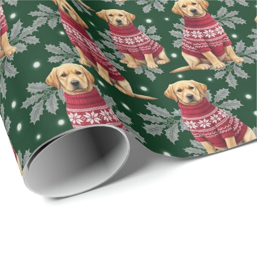 Papier Cadeau Chiot Labrador jaune classique en patte de pull ro (Coin rond)