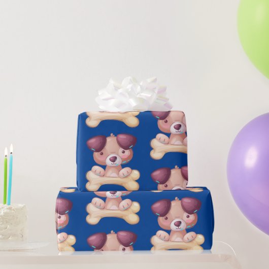 Papier Cadeau Chiot mignon avec os (Cadeaux de fête)