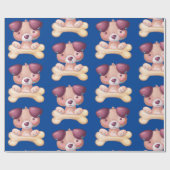 Papier Cadeau Chiot mignon avec os (Plat)