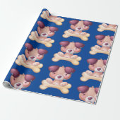 Papier Cadeau Chiot mignon avec os (Déroulé)