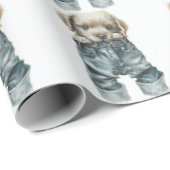 Papier Cadeau Chiot mignon en Jeans Art (Coin rond)