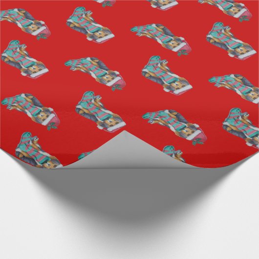 Papier Cadeau chiot noir et brun mignon avec stockage de noël (Coin)