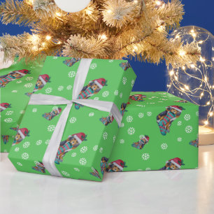 Papier Cadeau chiot noir et brun mignon vêtu pour noël