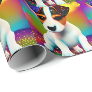 Papier Cadeau Chiot Terrier Mignon Étincelle Vue de Près 