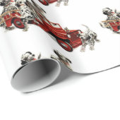 Papier Cadeau Chiots dalmatiens avec le camion de pompiers (Coin rond)