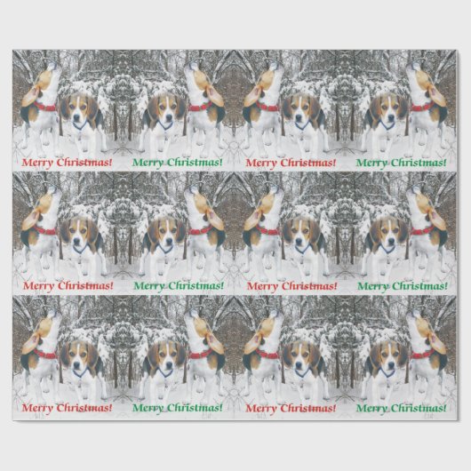 Papier Cadeau Chiots de beagle de Joyeux Noël et papier (Plat)