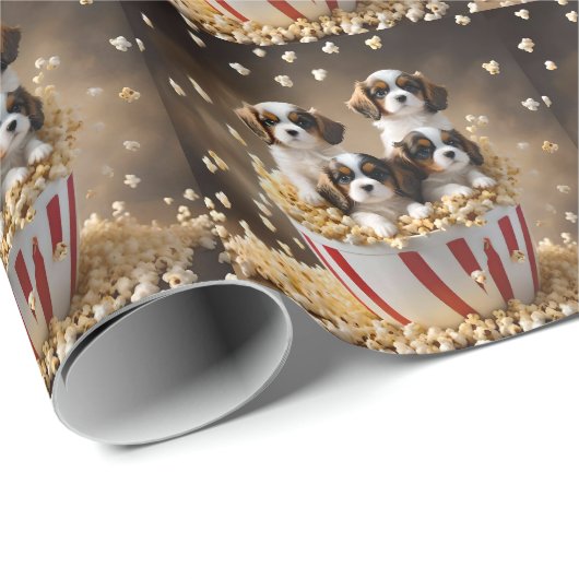 Papier Cadeau Chiots Espagnols Cavaliers De Couleur Tri, (Coin rond)