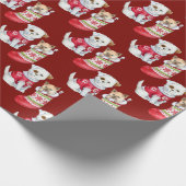 Papier Cadeau Chiots et chatons Joyeux Noël Rouge (Coin)
