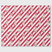 Papier Cadeau Chiots Retriever Doré Sur Rayures (Plat)