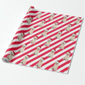 Papier Cadeau Chiots Retriever Doré Sur Rayures (Déroulé)