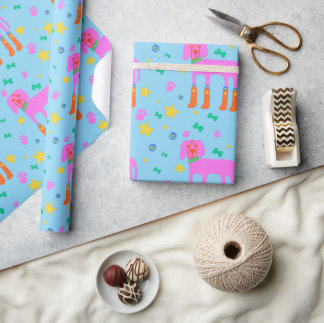 Papier Cadeau Chiots roses