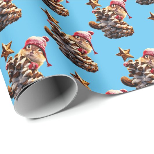Papier Cadeau Chipmunk Avec Pine Cone Tree (Coin rond)