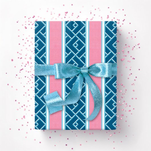 Papier Cadeau Chippendale Stripe in Pink and Deep Aqua