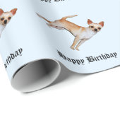 Papier Cadeau Chiwawa sur le joyeux anniversaire bleu (Coin rond)