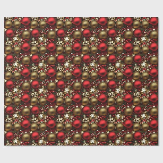 Papier Cadeau Chocolat Brown et ornements de Noël rouge rubis (Plat)