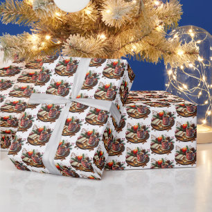 Papier Cadeau Chocolat chaud de Noël carrelé festif
