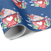 Papier Cadeau Chocolat chaud de Noël en bleu (Coin rond)