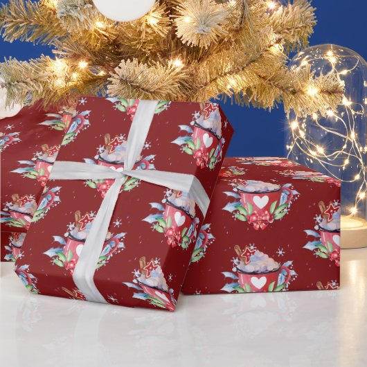 Papier Cadeau Chocolat chaud de Noël en rouge (Vacances)