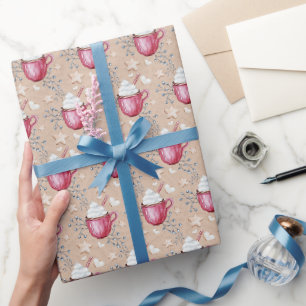 Papier Cadeau Chocolat Chaud De Noël Et Cookies Aquarelle
