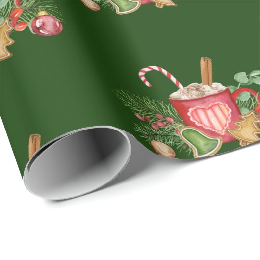 Papier Cadeau Chocolat chaud de Noël Mug et ornements (Coin rond)