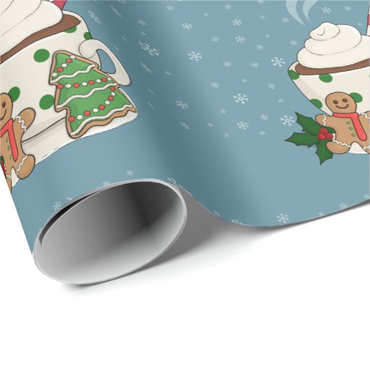 Papier Cadeau Chocolat chaud et pain d'épices Cookies - Noël (Coin rond)