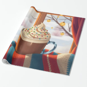 Papier Cadeau chocolat chaud garni de crème fouettée et arrosé