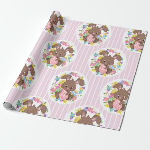PAPIER CADEAU CHOCOLAT COLORÉ BUNNIERS ET OEUFS DE PÂQUES
