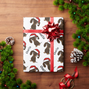 Papier Cadeau Chocolat Dachshund Noël Personnalisé Nom du chien