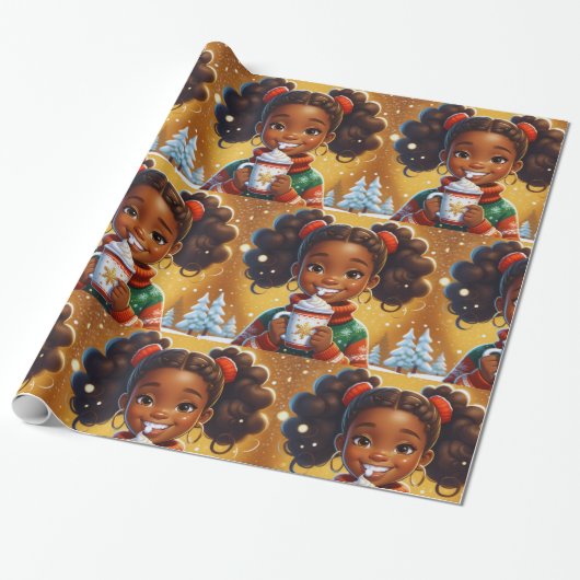 Papier Cadeau Chocolat de Noël de la petite fille afro-américain (Déroulé)