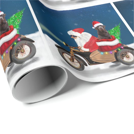 Papier Cadeau Chocolat Labrador Chien Noël Père Noël (Coin rond)