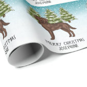 Papier Cadeau Chocolat Labrador Retriever Christmas Texte person (Coin rond)