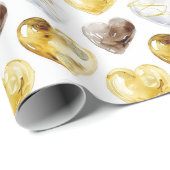 Papier Cadeau Chocolat Or Coeurs blancs Anniversaire (Coin rond)