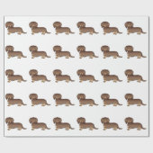 Papier Cadeau Chocolat & Tan Long Cheveux Dachshund Chien Motif (Plat)