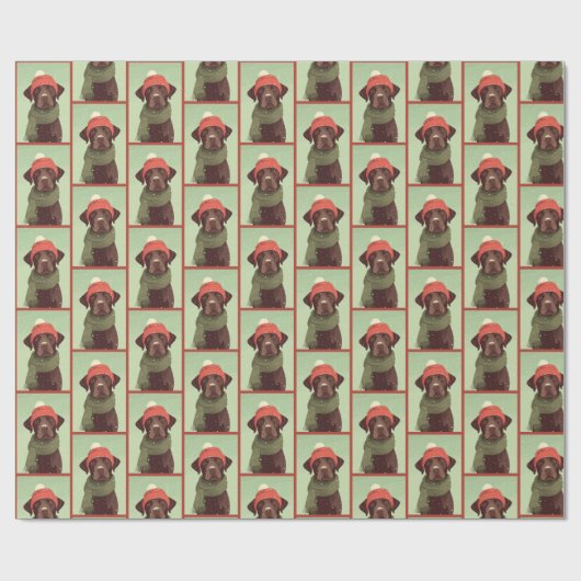 Papier Cadeau Chocolate Lab Winter Pattern (Plat)