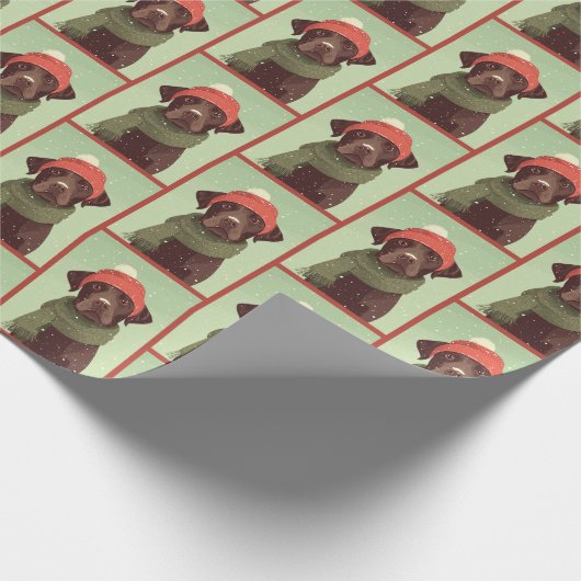 Papier Cadeau Chocolate Lab Winter Pattern (Coin)