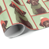 Papier Cadeau Chocolate Lab Winter Pattern (Coin rond)