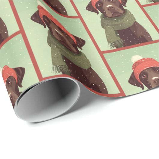 Papier Cadeau Chocolate Lab Winter Pattern (Coin rond)